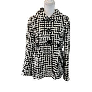 Hydraulic Houndstooth Peacoat Large Black and White Chunky Button Wool Blend